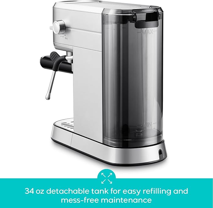 CASABREWS CM5418ECO Espresso Machine 20 Bar, PFAS-Free Espresso Maker with Steam Wand, Stainless Steel Coffee Machine with 34oz Removable Water Tank for Cappuccino, Small Latte Machine, Silver