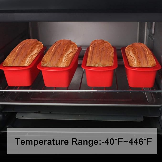 SILIVO 4 Pack Mini Loaf Pans - Nonstick Mini Bread Loaf Pans, Silicone Small Baking Pans for Loaf, Bread and Meatloaf - 5.7x2.5x2.2 inch