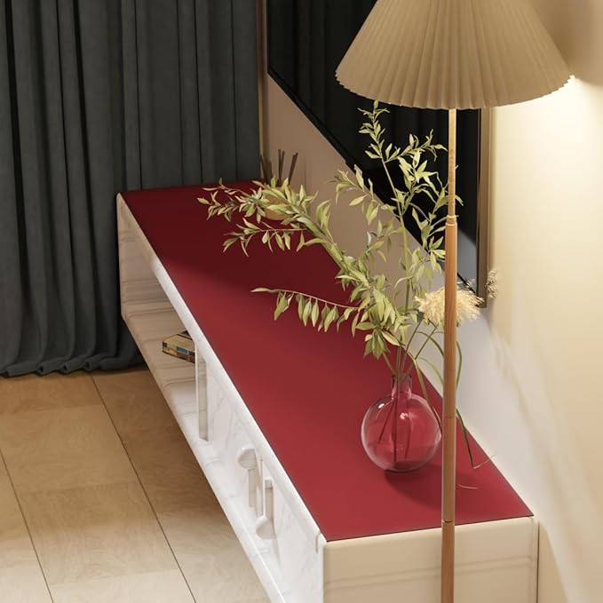 Leather Dresser Cover,1.8mm Thick,14x90 Inch,Dresser Protector Top,Dresser Top Protector,Dresser Cover Top,Dresser Top Cover,Dresser Cover Top for Bedroom.(Black+Wine Red,14x90)