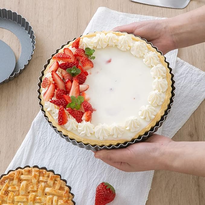 RICHSC-PAN Tart Pan 10 Inch Tart Pan Carbon Steel Round Non-Stick Pan Quiche Pan with Removable Chassis for Mousse Cakes, Kitchen Reusable Baking Tool with A Depth of 1.18 Inches.