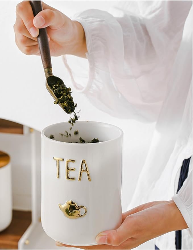 Ceramics Tea Canisters with Airtight Seal Lid, Simple Style Loose Leaf Tea Storage Containers for Kitchen Countertop, White Tea Jars (27.05oz/800ml)