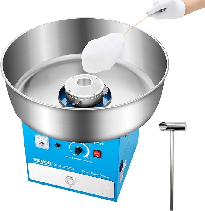 VEVOR Electric Cotton Candy Machine, 1000W Commercial Candy Floss Maker with 20.5 in Stainless Steel Bowl, Sugar Scoop, and Drawer, Easy Home Use, Perfect for Kids Birthday, Family Party, Blue