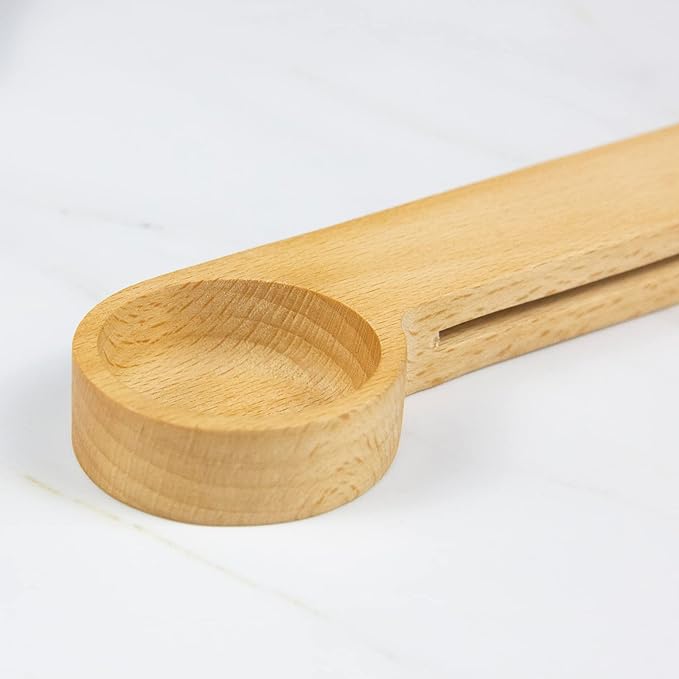 Wooden Coffee Scoop and Bag Clip, Tablespoon Wood Measuring Scoop with Bags Sealer, 2-In-1 Bags Sealer Measuring Spoon for Beans, Espresso Coffee, Tea (6)