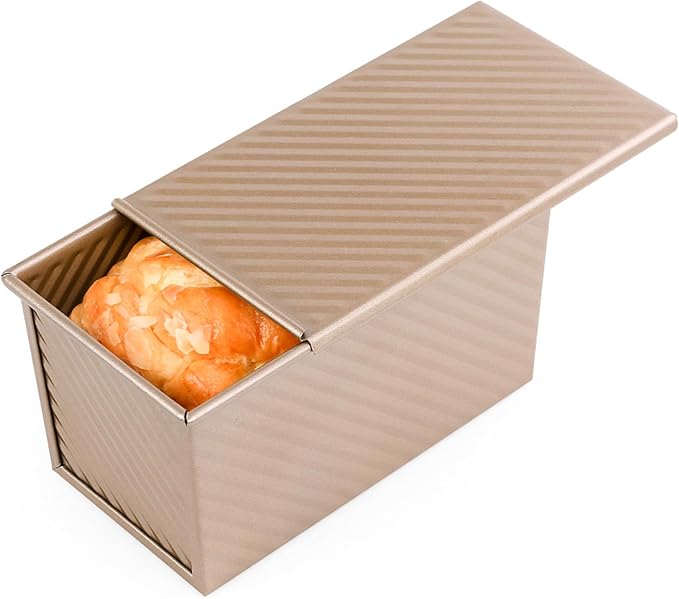 Amagabeli Pullman Loaf Pan with Lid Nonstick Bakeware 9”x4” Carbon Steel Corrugated 1 lb Bread Toast Box Mold for Cooking Oven Baking Roasting Toaster Bake Mold Homemade Cakes Baking Golden