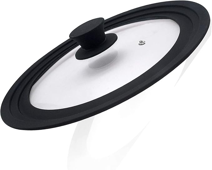 Universal Pot Lid - Pan Lid Fits 7", 8", 9" Cookware, Tempered Glass with Heat-Resistant Silicone Rim and Handle, Black – for Frying Pans & Skillets
