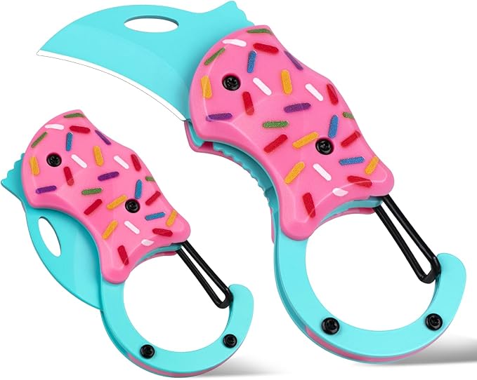 Small Pocket Knife for Women, Cute Donut Folding Box Cutter with 1.34 inch Sharp Blade, EDC Knives Tool for Everyday Carry, Great Gift for Her
