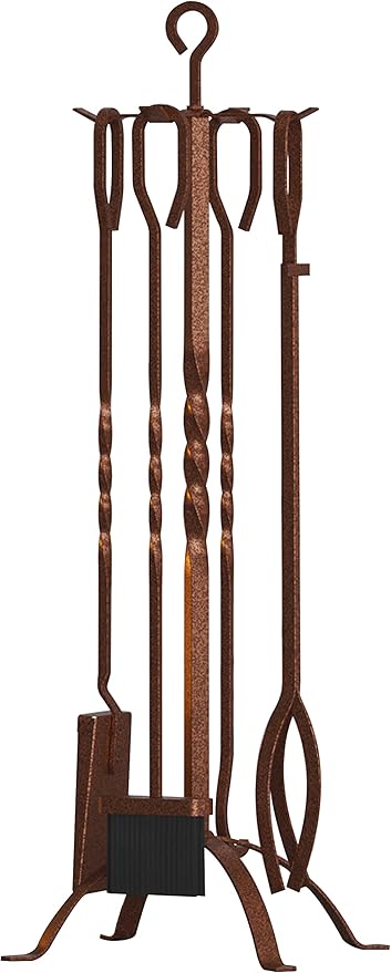 Fire Beauty 5 Pieces Fireplace Tools Sets Fireplace Accessories Tools Holder with Handles Tools for Indoor Fireplace Decor Outdoor Fire Pit Modern Tool(Antique Bronze)