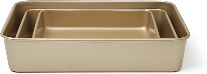 Martha Stewart Gallen 3-Piece Baking Pan Set – 13", 15", 17" Baking Pans, Ceramic Nonstick, PFA-Free, Carbon Steel, Champagne – Oven Safe to 450°F, Warp-Resistant, Easy to Clean - Taupe