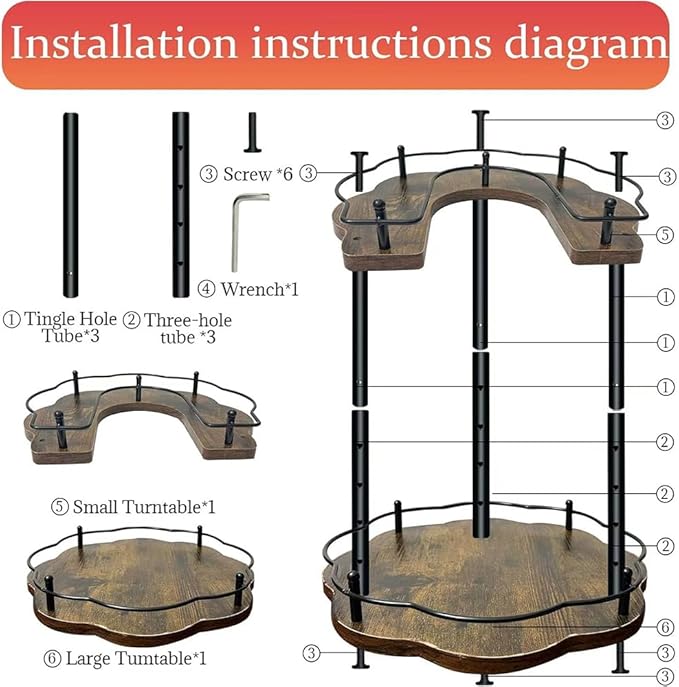 12" Wood Lazy Susan Rotating Spice Rack Spice Turntable Organizer for Kitchen Countertop Pantry and Cabinet Cupboard (A Style, 2 Tier)