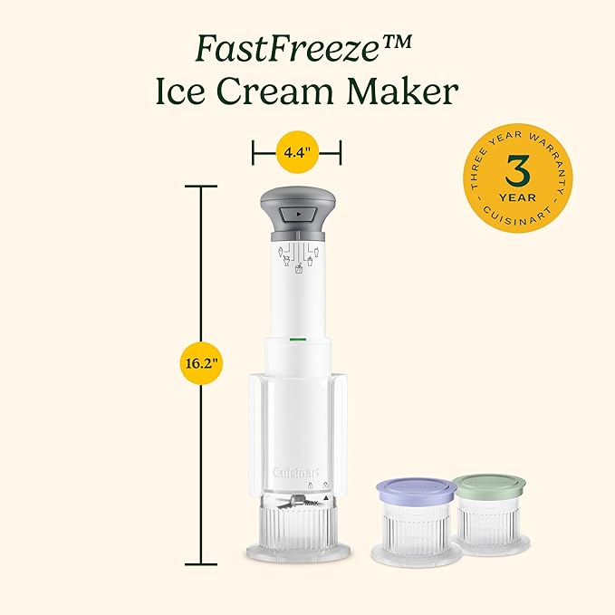 Cuisinart Ice Cream Maker – Cuisinart FastFreeze 5-in-1 Ice Cream, Milkshakes, Slushies, Sorbets and Mix-Ins, Freeze Wand, Two 0.5-Pint Mixing Cups with Lids, Easy to Clean, ICE-FD10