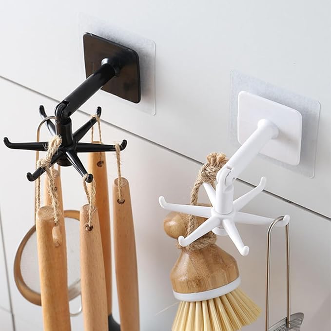 BESTOYARD 4pcs 360° Rotatable Kitchen Utensil Hooks, Under Cabinet Wall Hangers for Hanging Utensils and Masks, Black White, Space-Saving Storage for Home Kitchen Organization