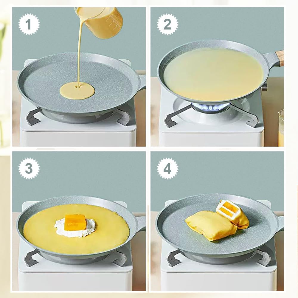 Ceramic Crepe Pan 10 in, Nonstick Dosa Pan with Detachable Handle, Pancake Pan Blue