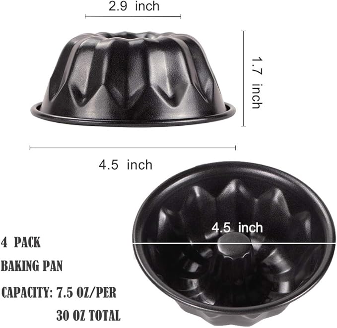 Webake 4 Inch Mini Fluted Tube Pans Nonstick Bakeware Set of 4, Angel Food Cake, Kugelhopf, Brownie