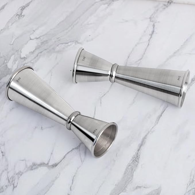 Briout Jigger for Bartending, 2Pcs Double Cocktail Jigger Japanese Premium 304 Food Grade Stainless Steel Jigger 2 OZ 1 OZ with Measurements Inside, Silver