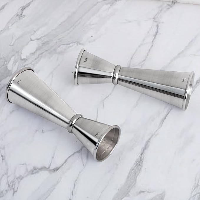 Jigger for Bartending, Briout Double Cocktail Jigger Japanese Premium 304 Food Grade Stainless Steel Jigger 2 OZ 1 OZ with Measurements Inside, Silver