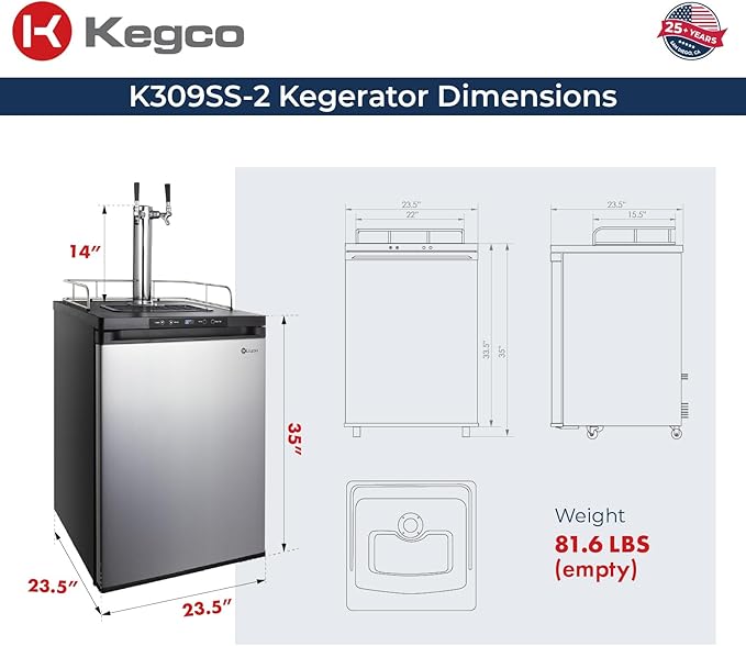Kegco K309SS-2 24" Wide Dual Tap Stainless Steel Digital Kegerator