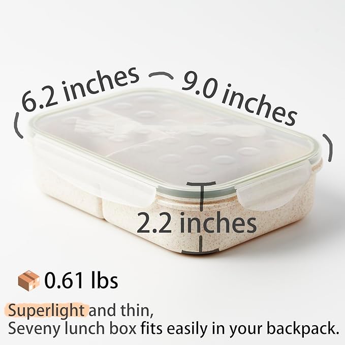 SEVENY Bento Box Natural Wheat Fiber Material,Ideal Leak-Proof Bento Box Adults,Lunch Box for Women,BPA-Free Lunch Box,Reusable Meal Prep Container for Body Builders, White