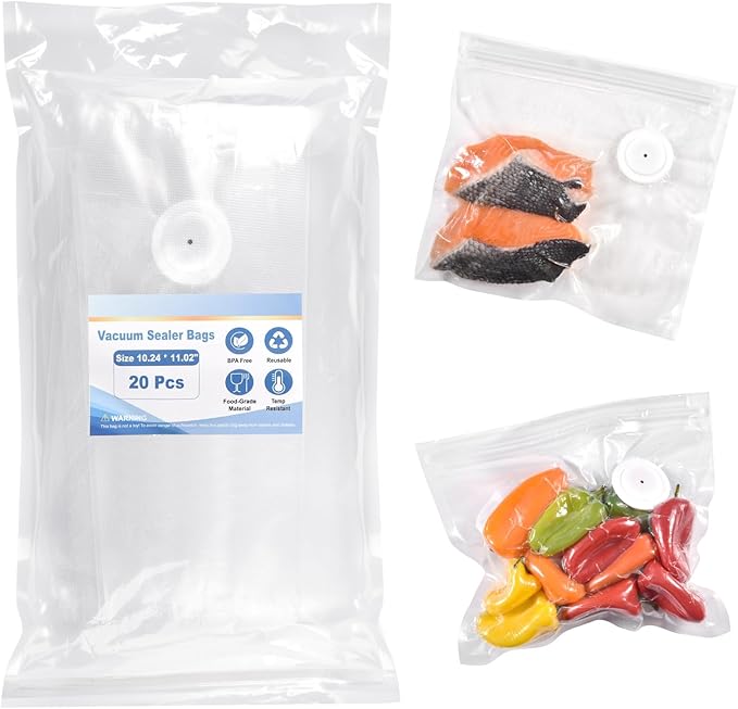 Vacuum Sealer Bags, Double Zipper Seal BPA Free Microwaveable Vacuum Storage Bag for Food