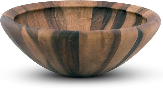 Arthur Court Acacia Wood Modern Bowl for Fruits or Salads 6 inch Tall 16 inch Diameter Wavy Large
