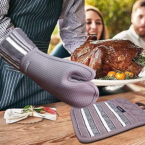 Alselo Silicone Oven Mitts Heat Resistant 550 Degree Extra Long Kitchen Gloves Pot Holders with Waterproof and Non-Silp for Baking Cooking Barbecue Microwave Machine Washable (Extra Long Purple, 2)