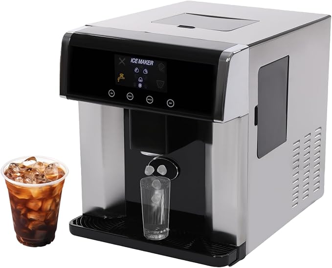 2 in 1 Water Dispenser Ice Maker, Countertop Water Cooler Dispenser Built-in Ice Maker with LCD Display and Self-Cleaning, 10Mins Quick Ice Make, 1.3lbs Ice Storage for Home Office
