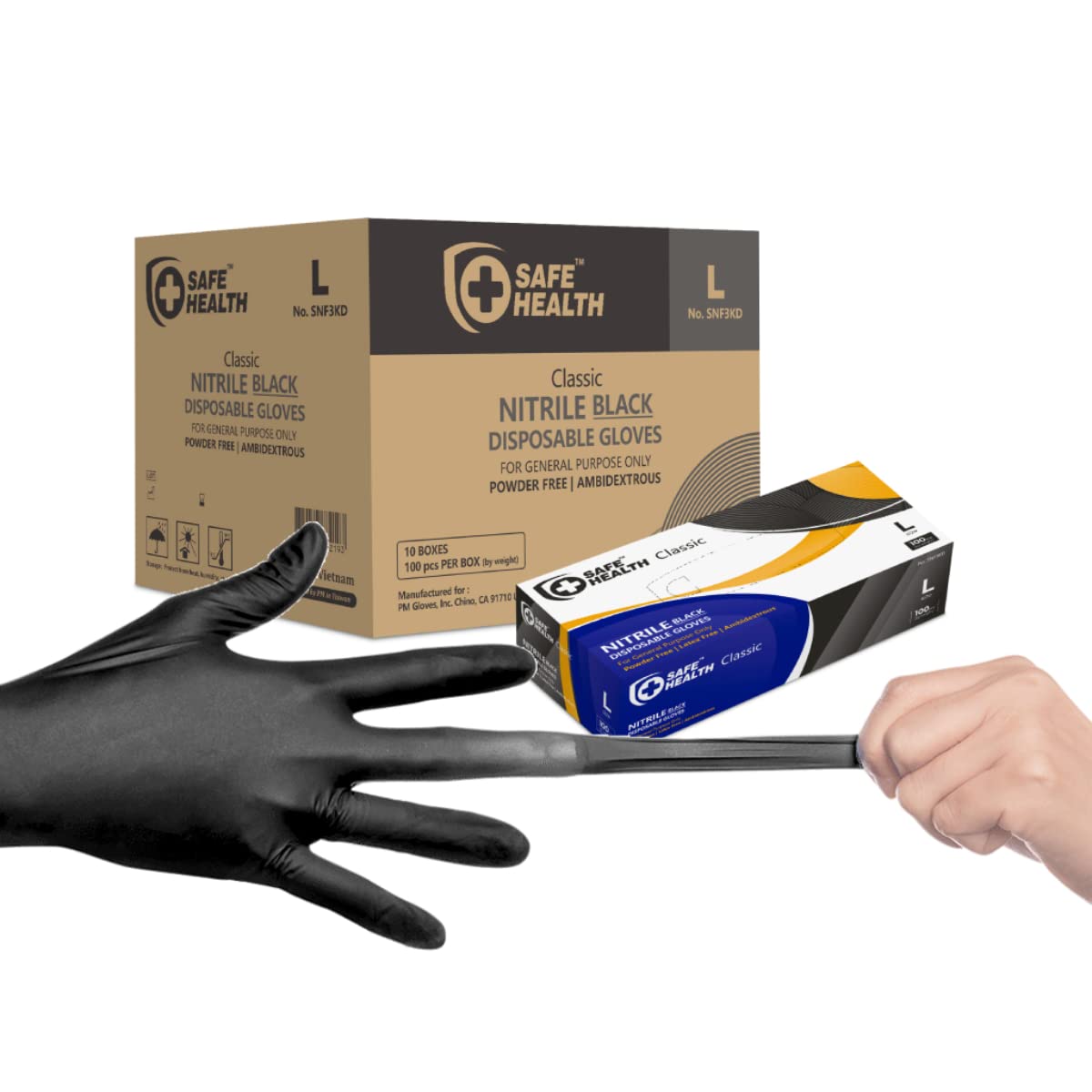 SAFE HEALTH Nitrile Black Industrial Disposable Gloves-Large 3.5 Mil Case of 1000 Powder Free-Latex Free Tattoo-Beauty Salon-Hair Nail Studio-Auto Repair-Car Maintenance-Household-Daily