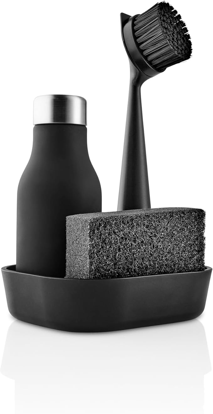 EVA SOLO | Dishwashing Set | Soap Dish, Liquid Soap Dispenser, Dish Brush & Sponge | Dish Washing Accessories | Black