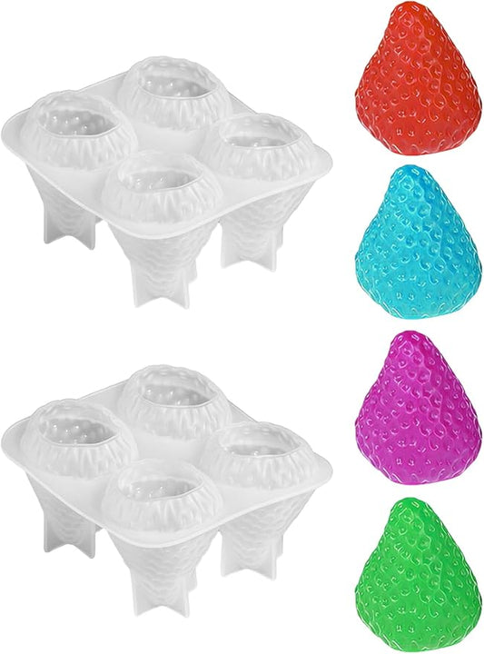 4 Cavity Strawberry Silicone Mold – 2 Pieces Big Strawberry Silicone Fruit Mold for Chocolate, Fondant, Candle, Resin & Cake Decor, 3D DIY Baking Tool for Parties & Gifts (Big Strawberries)