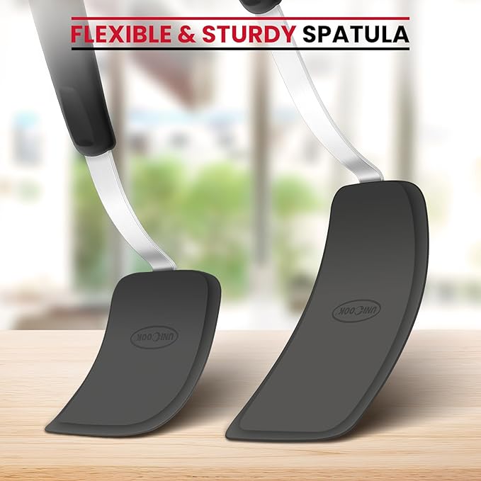 Unicook 2-Piece Small Silicone Spatula Set, Heat-Resistant Kitchen Spatula Turner Set for Nonstick Cookware, Flexible Kitchen Utensils for Flipping Eggs, Pancakes, or Lifting Cookies and Brownies