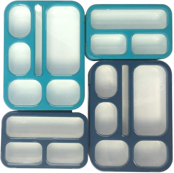 Bento Lunch Box and Snack Container Value Set| Meal Planning Portion Containers for Kids or Adults, School or Work | BPA Free | Microwave Safe | Utensils | 4 Pack, Large and Mini, Blue + Navy