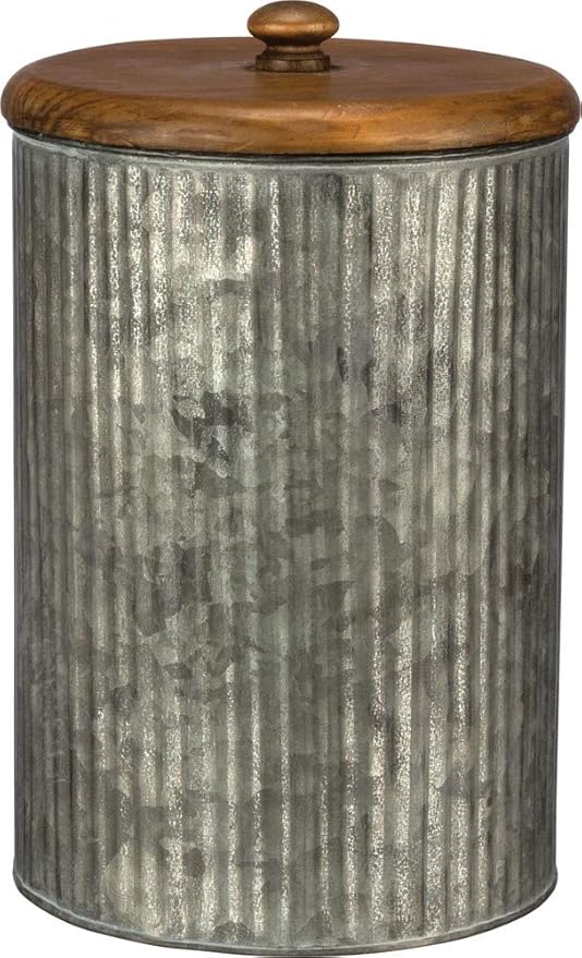 Primitives by Kathy Rustic Style Canisters, Set of 3, Galvanized Metal and Wood