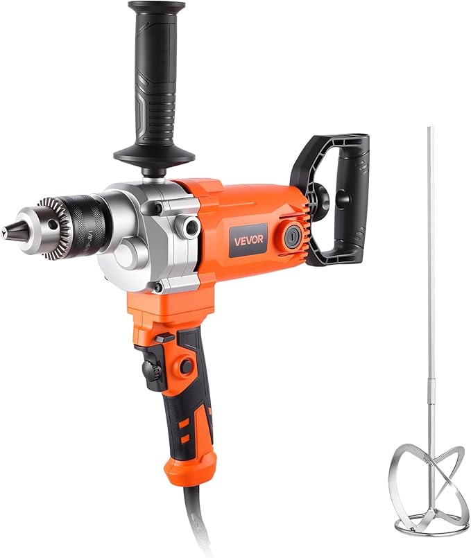 VEVOR Drill Mixer, 5/8 inch Corded Electric Drill Mixer Set, 0-750RPM 5.63A Mixing Drills, Mixing Drills Machine with D-Handle for Drilling & Blending, Handheld Cement Mixers for Fodder, Paint, Cement