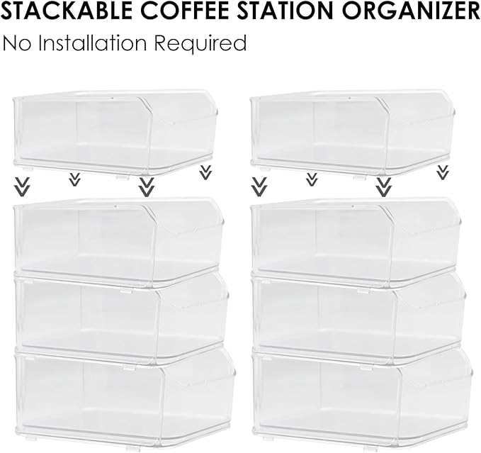 Clear Coffee Pod Holder for Counter, Transparent Coffee Pod Drawer for K Cups, Coffee Pod Storage Organizer Compatible with Nespresso Vertuo 76 Large or 104 Small Pods & Keurig Pods, 4 Tiers