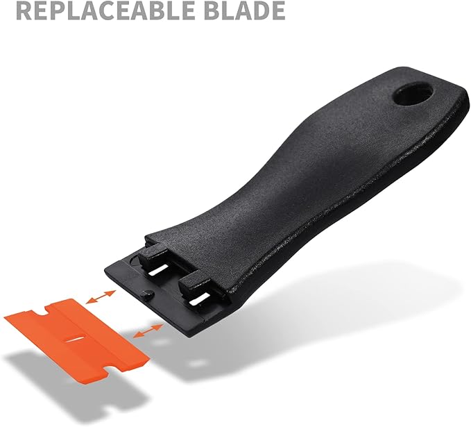 EHDIS 1.5" Plastic Razor Scraper Tool with 10pcs Double Edged Blades for Adhesive Remover,Removing Labels Stickers Decals Taping on Glass Windows(True Black)