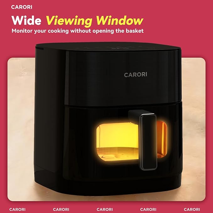 CARORI 6QT Dual Heat Air Fryer with Viewing Window, 14 Presets for Fry, Roast, Bake & More, 392℉ Max Crisp Without Flipping, 1700W Fast Cooking, Dishwasher Safe Basket