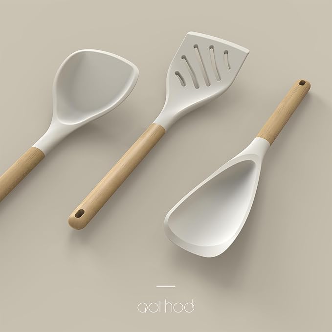 Silicone Cooking Utensils Set, 446°F Heat Resistant Silicone Kitchen Utensils for Nonstick Cookware, Kitchen Gadgets Spatula Set, Spoon, Turner, Tongs, Ladle, Whisk, BPA FREE (Cream White)