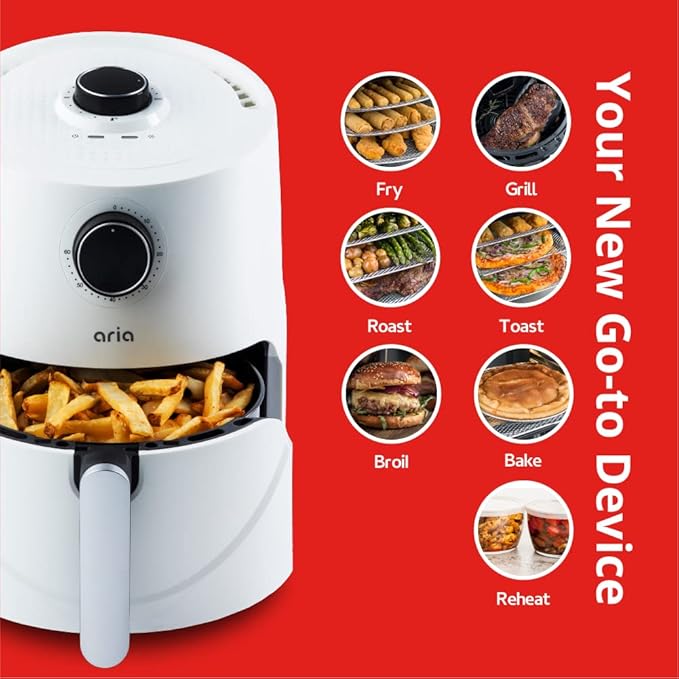 Aria Air Fryers Teflon-Free 3 Qt. Premium Ceramic Air Fryer with Recipe Book, White, (CCW-909)