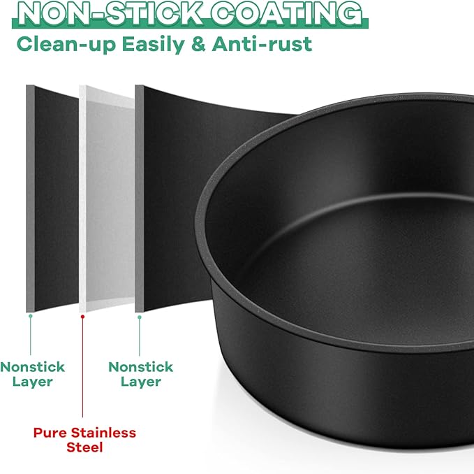 TeamFar 6 Inch Round Cake Pans, Round Baking Layer Cake Pan Set of 3, with Non-Stick Coating Stainless Steel Core for Birthday, Party, Wedding, Healthy & Heatproof, Release Easily & Easy Clean