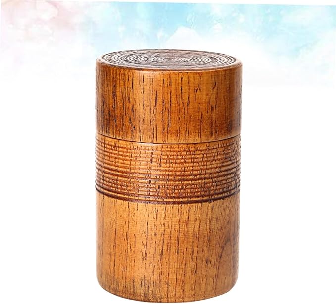 BESTOYARD Wooden Tea Canister with Sealed Lid Classical Chinese Style Round Wood Container for Tea Storage and Dry Food Organizer 4.72X2.95X2.95 Inches Ideal for Home Restaurant and House