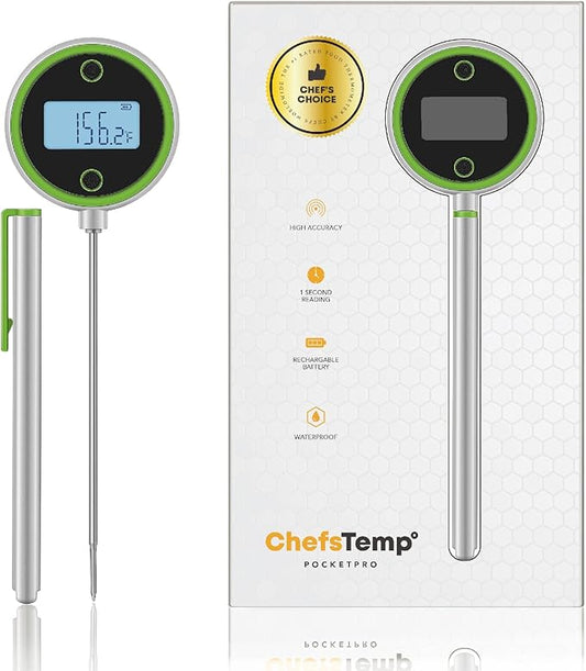 ChefsTemp Pocket Pro 1-Second Instant Read Digital Meat Thermometer Rechargeable for Grilling, Food, BBQ, Kitchen Cooking, Oil Deep Frying & Candy (Lime Zest)