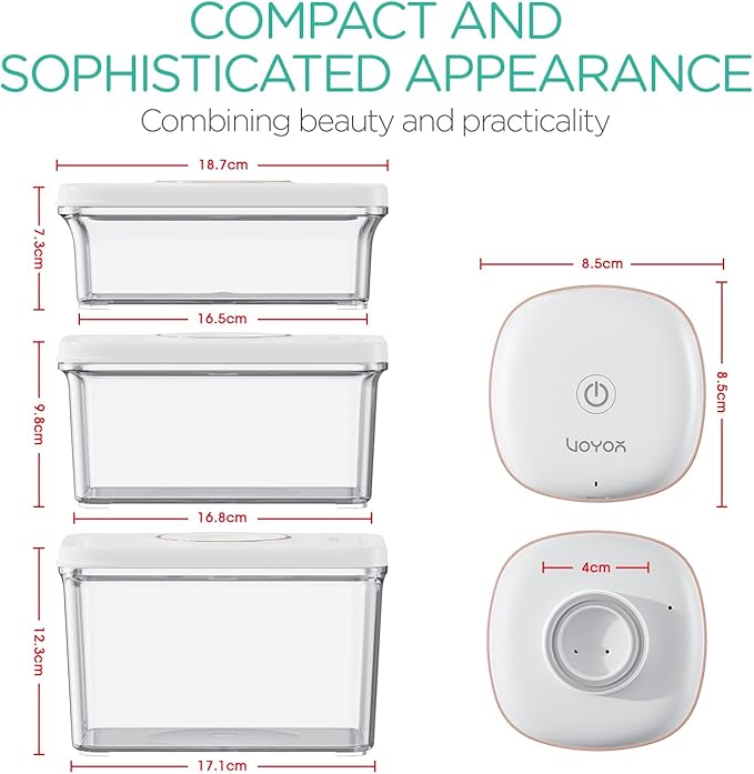 Handheld Vacuum Sealer for Food with 3 Vacuum Containers Mini and Portable Vacuum Sealer for Food Preservation Rechargeable & Cordless Fully Automatic Food Vacuum Pump (1 Machine + 3 Containers)