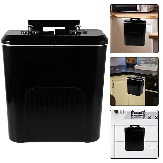 Operitacx Dual Compartment Wall Mounted Kitchen Trash Can 9l with Lid Black Hanging Garbage Bin for Bathroom Cabinet Waste Sorting and Dry Wet Separation