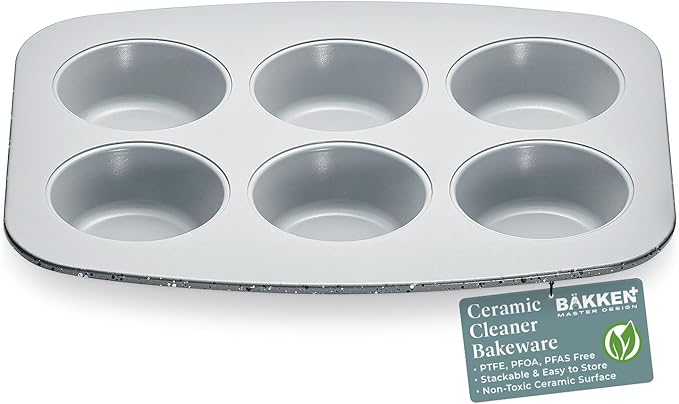 BAKKENMASTER Bake with Elegance: 6-Cup Cake/Muffin Pan Set - Blue, Teal, Marble, Golden, Cream - Aluminized Steel with Ceramic Non-Stick Coating, PFOA & PFAS Free - Non-Toxic, Heavy-Duty Bakeware