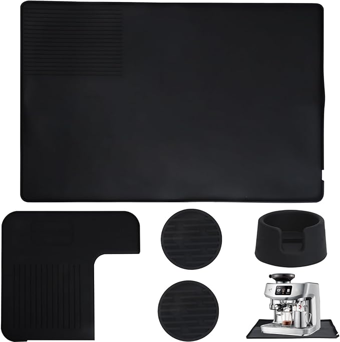 LynxLink 5Pcs Silicone Coffee Mat Set,Coffee Maker Mat,Silicone Top Mat,Coffee Tamper Base, Cup Coaster - Espresso Machine Accessories, Luxe Cafe Replacement Parts Compatible with ES601/ES701