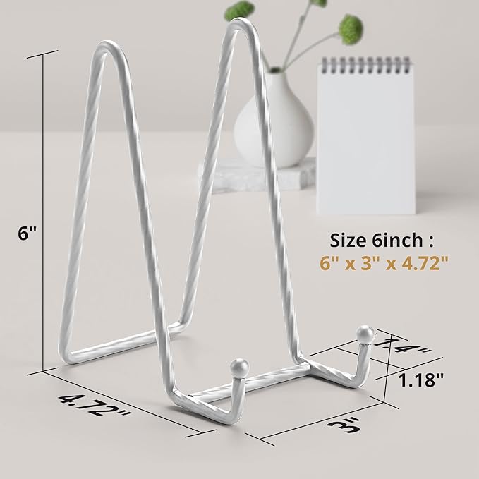 3 Pack 6inch Picture Stands for Display, Silver Metal Plate Stands for Display - Decorative Plate Stand, Plate Holder Display Stand, Picture Frame Stand - Plate Display Stands for Picture Stand