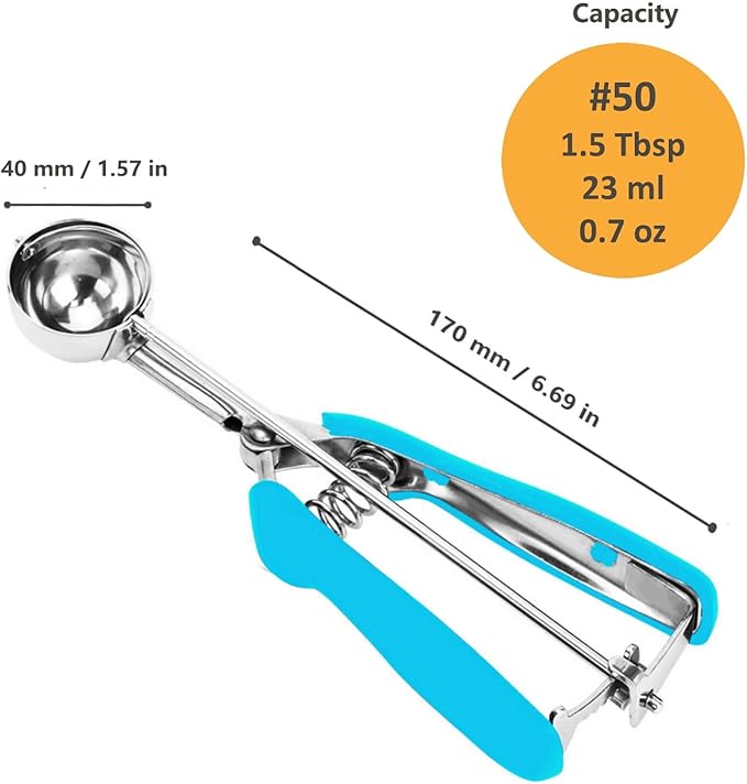 Cookie Scoop, Ice Cream Scoop, 1.5 Tbsp/ 23ml/ 0.7 oz Cookie Scoops for Baking, 18/8 Stainless Steel Cookie Scooper for Baking, Cookie Dough Scoop, Ice Cream Scooper with Trigger Release (Blue)