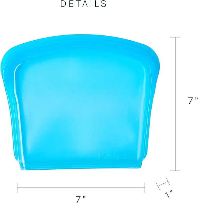 SnapPack Reusable Snack & Sandwich Bags, 2-Pack, 100% Pure Platinum Silicone, Dishwasher Safe, Heat‑Resistant, Freezer‑Safe and Sous‑Vide capable (Ocean Blue)