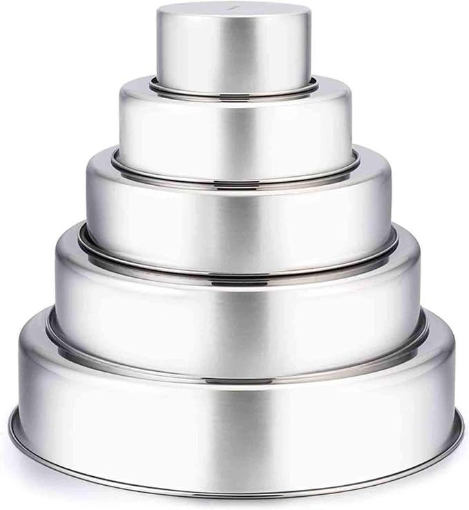 TeamFar Cake Pan, 4’’ - 6’’ - 8’’ - 9½’’ - 11’’, Stainless Steel Round Baking Tier Smash Cake Pans Set, Healthy & Heavy Duty, Mirror Finish & Dishwasher Safe - Set of 5