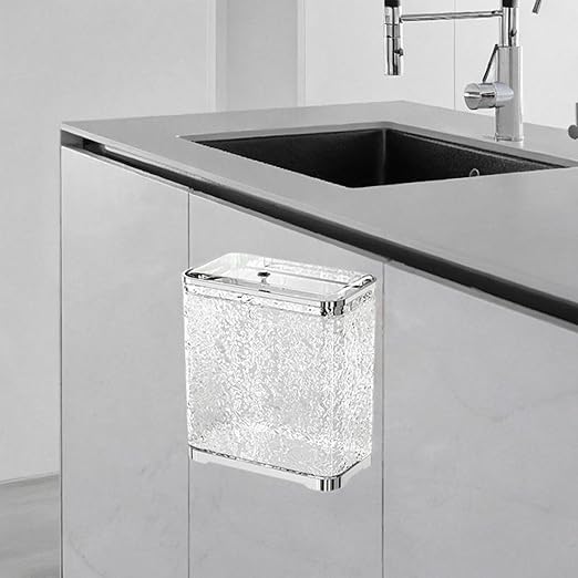 Bathroom Trash Can, Kitchen Hanging Trash Can Wastebasket Portable with Lid Small Over Cabinet Door Garbage Bin Waste Basket for Bathroom Kitchen(Argent)