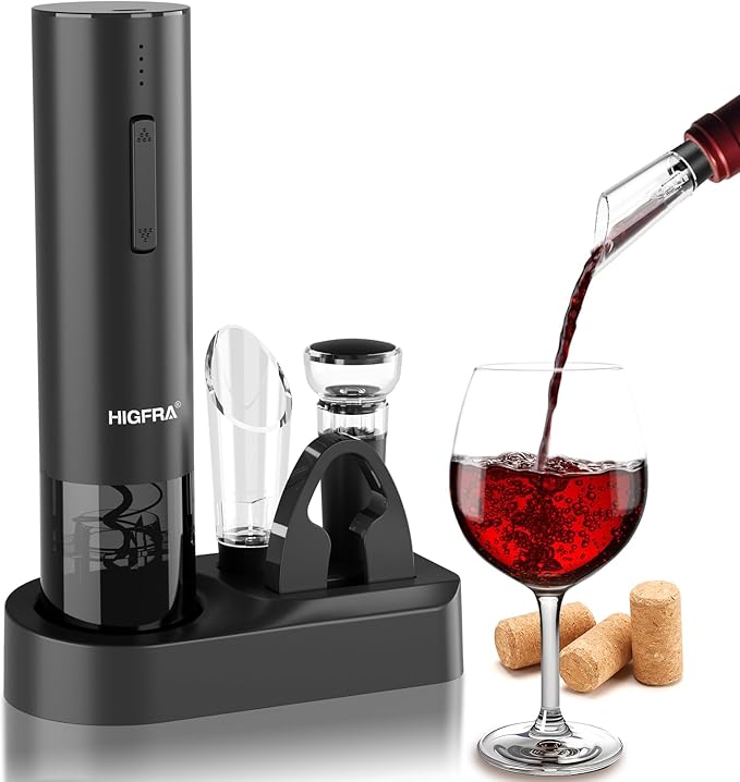 Electric Wine Opener Gift Set - Premium Wine Accessories with Wine Aerator, Vacuum Stopper, Foil Cutter and Gift Box - Ideal Valentines Gift for Wine Lovers and Special Celebrations